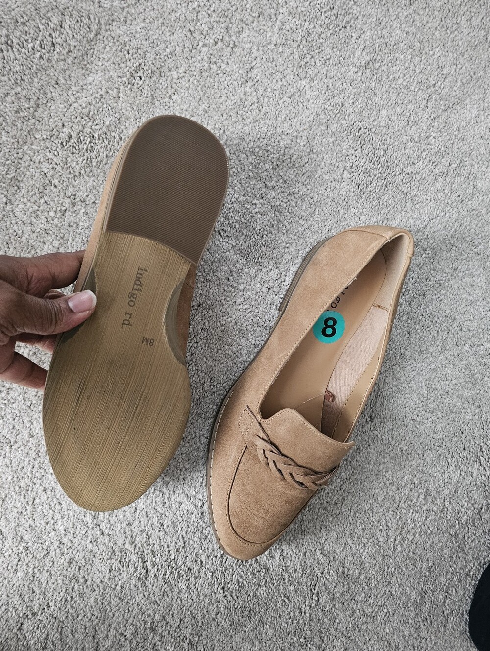 Indigo Braided Tan Brown Loafers Size 8 - Picture 2 of 4